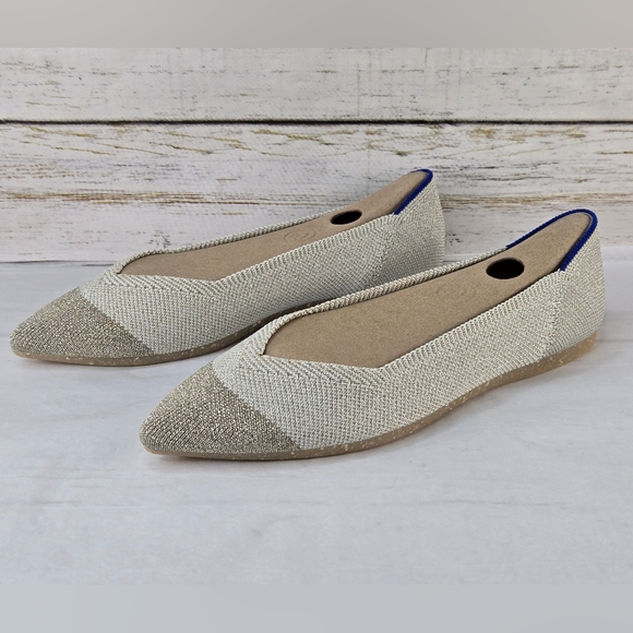 Rothy's The Pointed Toe Knit Ballet Flats Diamond Metallic Women's Size 6 - Picture 3 of 14